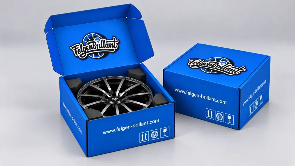 Felgen-Brillant-Versandkarton mit sicher und passgenau verpackter Original-Felge